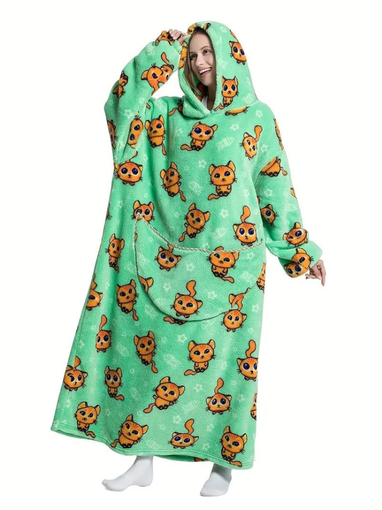 CuddleWrap Filt med huvtröja | Oversized Lång Tryckt Loungewear