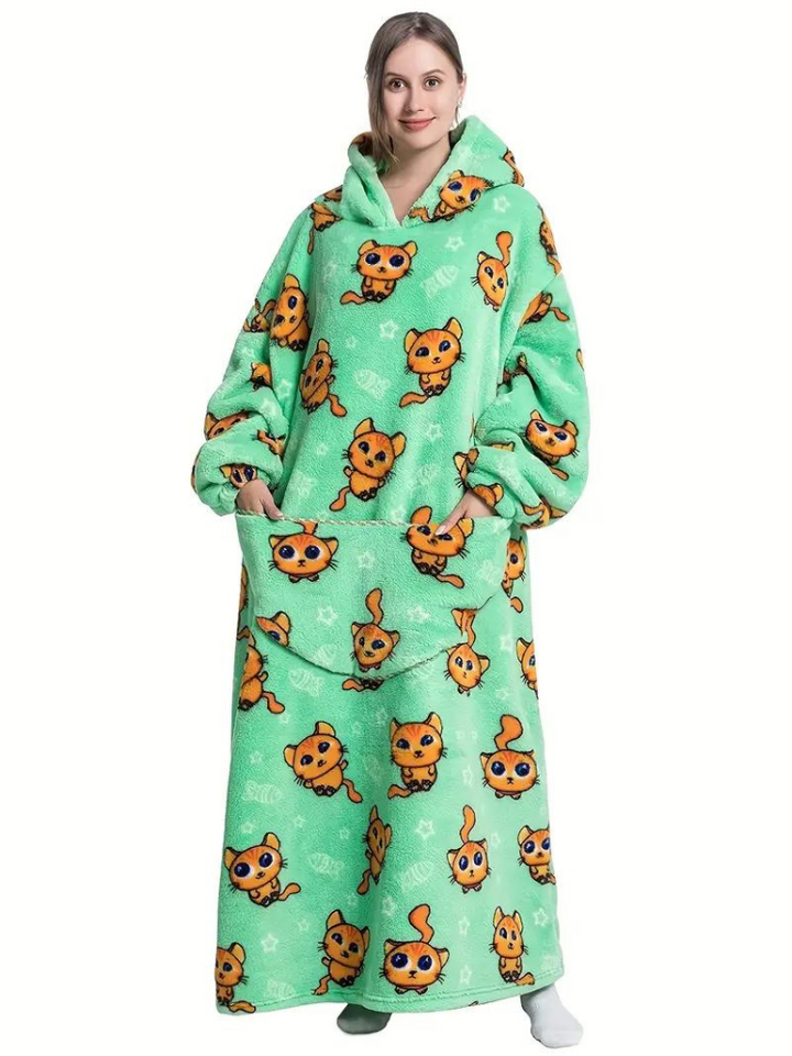 CuddleWrap Filt med huvtröja | Oversized Lång Tryckt Loungewear