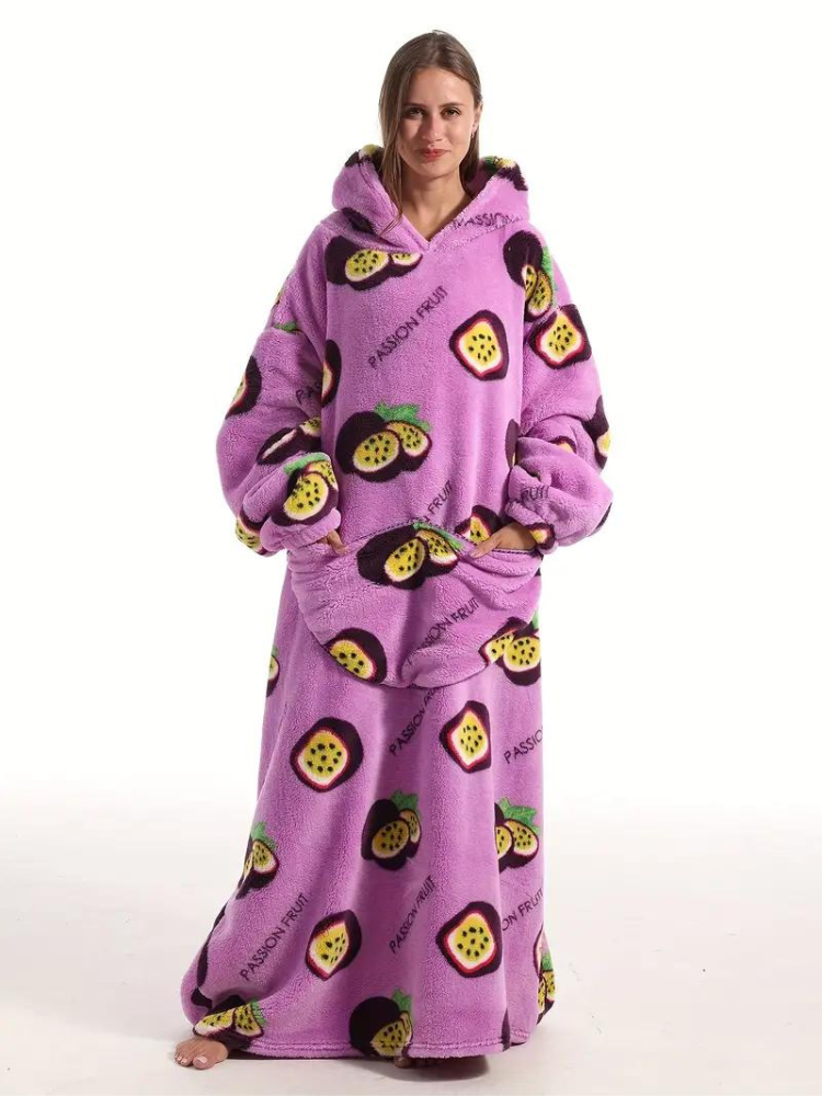 CuddleWrap Filt med huvtröja | Oversized Lång Tryckt Loungewear