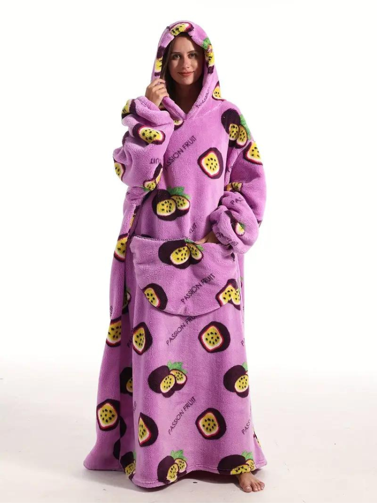 CuddleWrap Filt med huvtröja | Oversized Lång Tryckt Loungewear