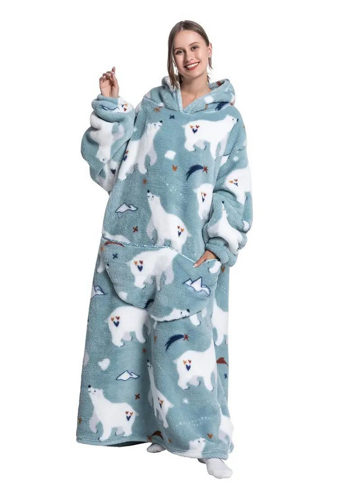 CuddleWrap Filt med huvtröja | Oversized Lång Tryckt Loungewear