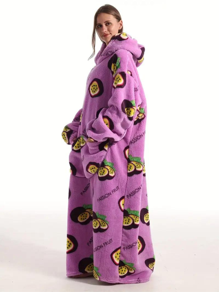 CuddleWrap Filt med huvtröja | Oversized Lång Tryckt Loungewear