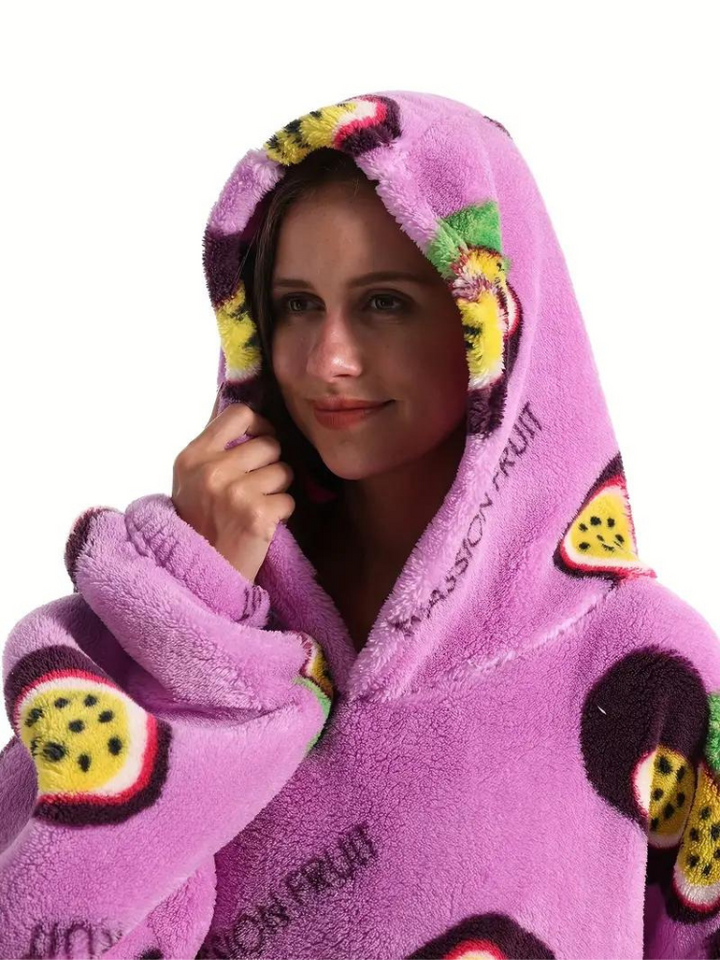 CuddleWrap Filt med huvtröja | Oversized Lång Tryckt Loungewear