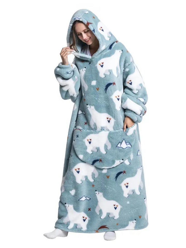 CuddleWrap Filt med huvtröja | Oversized Lång Tryckt Loungewear