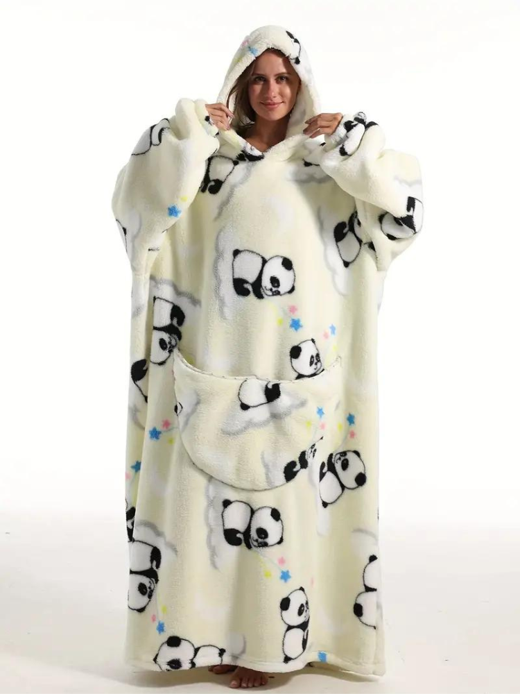 CuddleWrap Filt med huvtröja | Oversized Lång Tryckt Loungewear