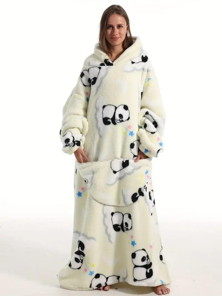 CuddleWrap Filt med huvtröja | Oversized Lång Tryckt Loungewear