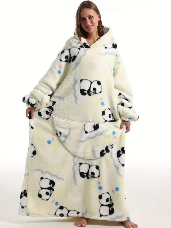 CuddleWrap Filt med huvtröja | Oversized Lång Tryckt Loungewear
