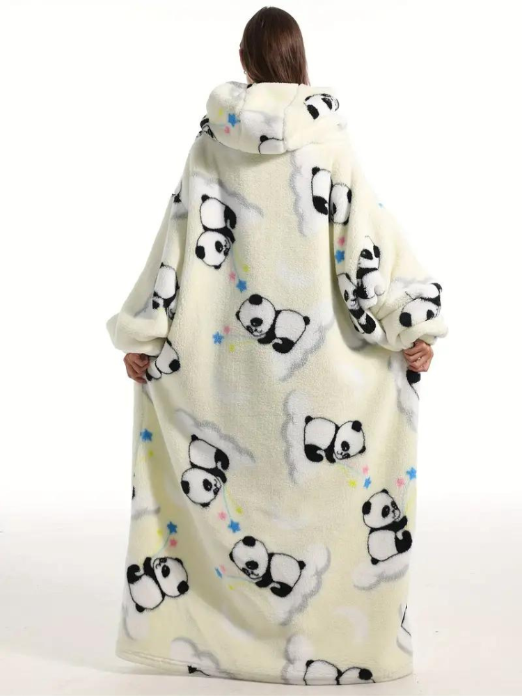 CuddleWrap Filt med huvtröja | Oversized Lång Tryckt Loungewear