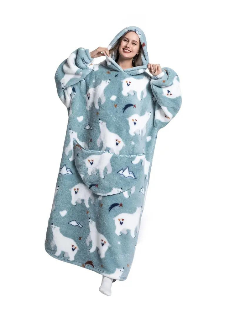 CuddleWrap Filt med huvtröja | Oversized Lång Tryckt Loungewear