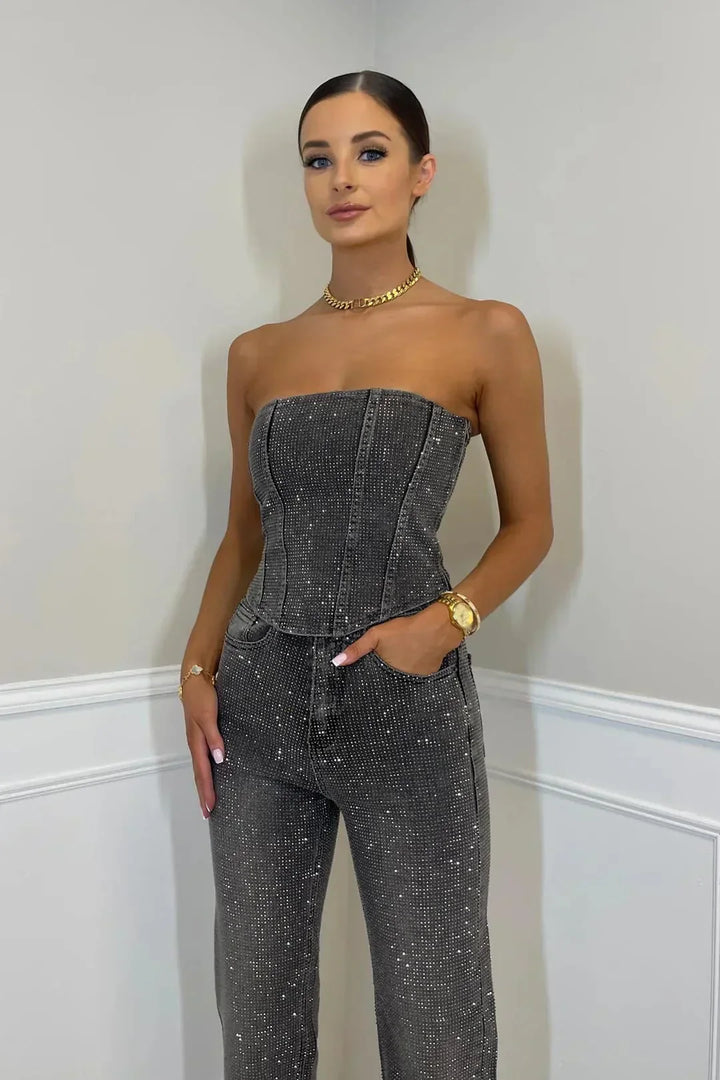 *******Glittrande dambyxdress med hög midja - Liora