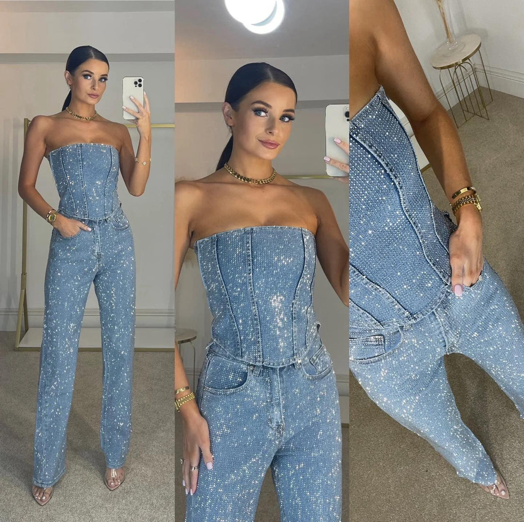 *******Glittrande dambyxdress med hög midja - Liora