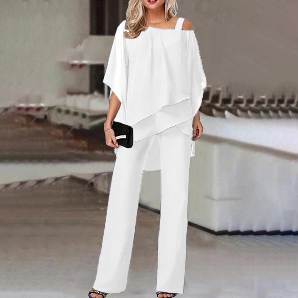 Dam Co-Ord Set – En axel – Löst sittande – Blus och byxor – Tvådelat set