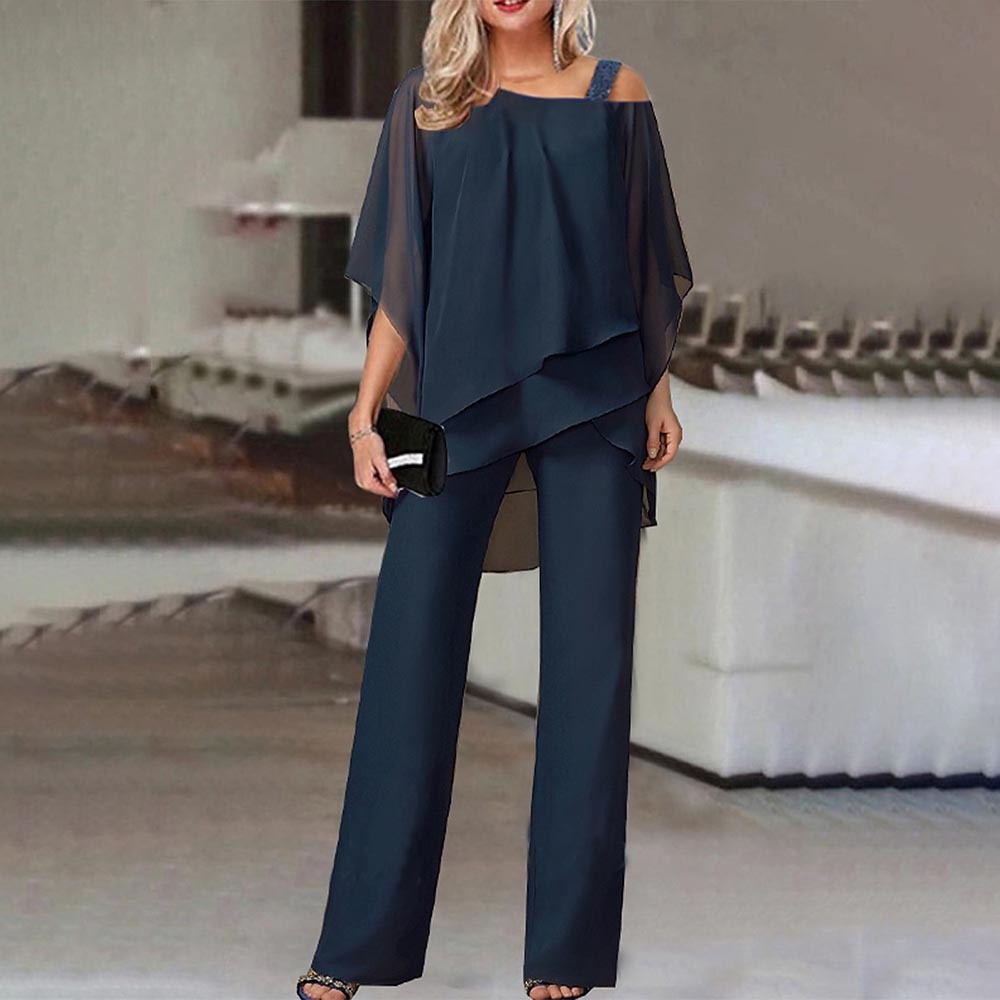 Dam Co-Ord Set – En axel – Löst sittande – Blus och byxor – Tvådelat set