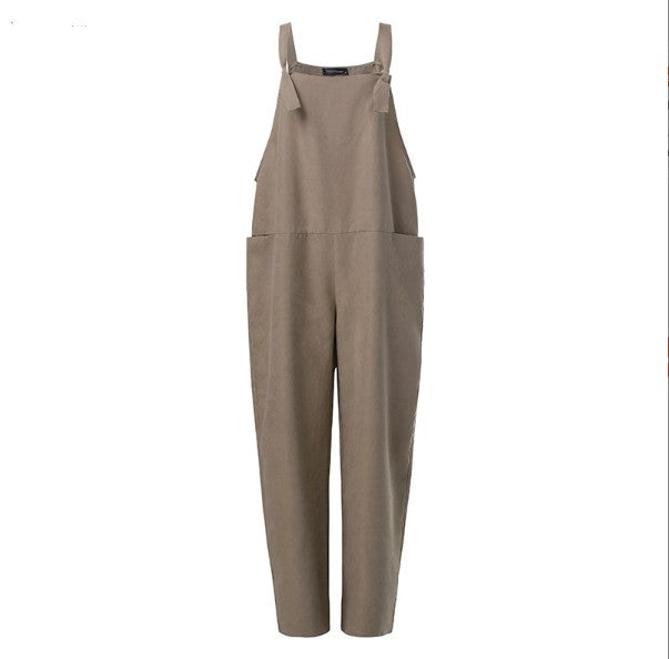 Dam Linne Dungarees med ärmlös Design & Löst Sittande Passform | Mirla