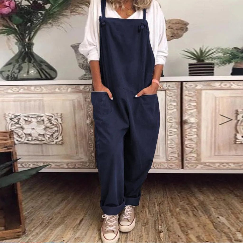 Dam Linne Dungarees med ärmlös Design & Löst Sittande Passform | Mirla