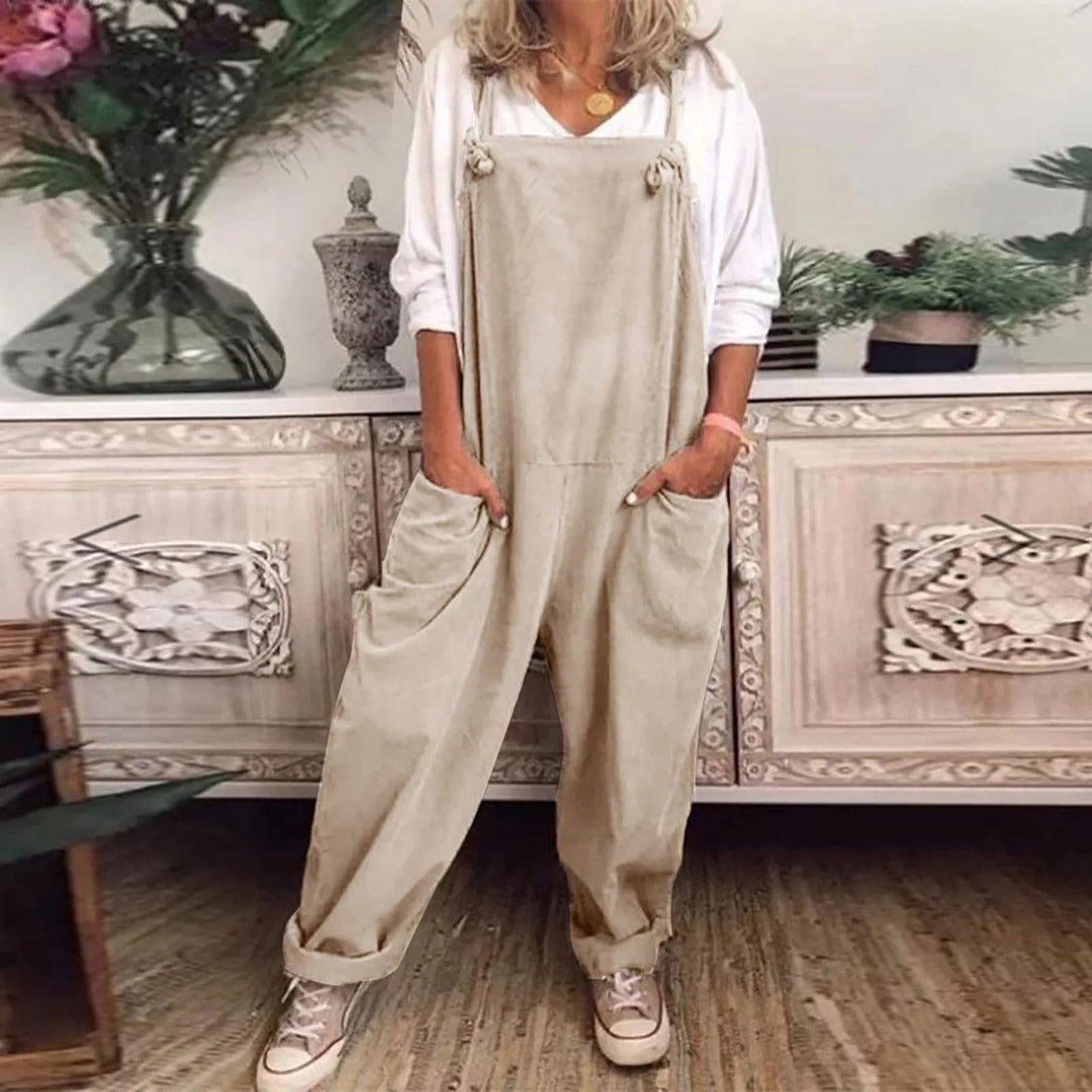 Dam Linne Dungarees med ärmlös Design & Löst Sittande Passform | Mirla