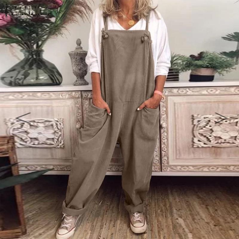 Dam Linne Dungarees med ärmlös Design & Löst Sittande Passform | Mirla