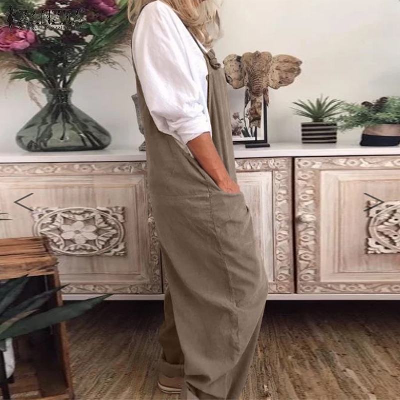 Dam Linne Dungarees med ärmlös Design & Löst Sittande Passform | Mirla