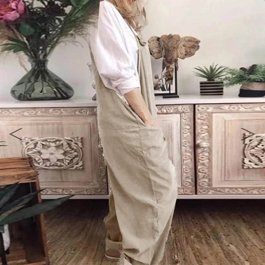 Dam Linne Dungarees med ärmlös Design & Löst Sittande Passform | Mirla