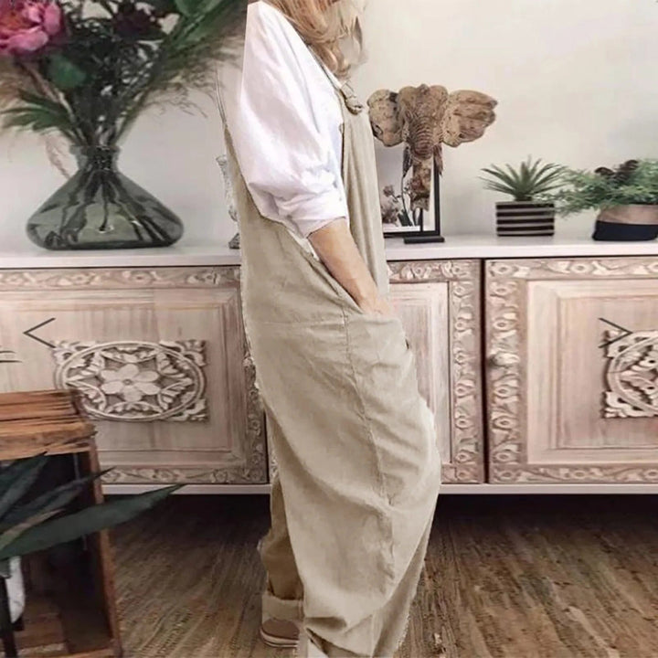Dam Linne Dungarees med ärmlös Design & Löst Sittande Passform | Mirla