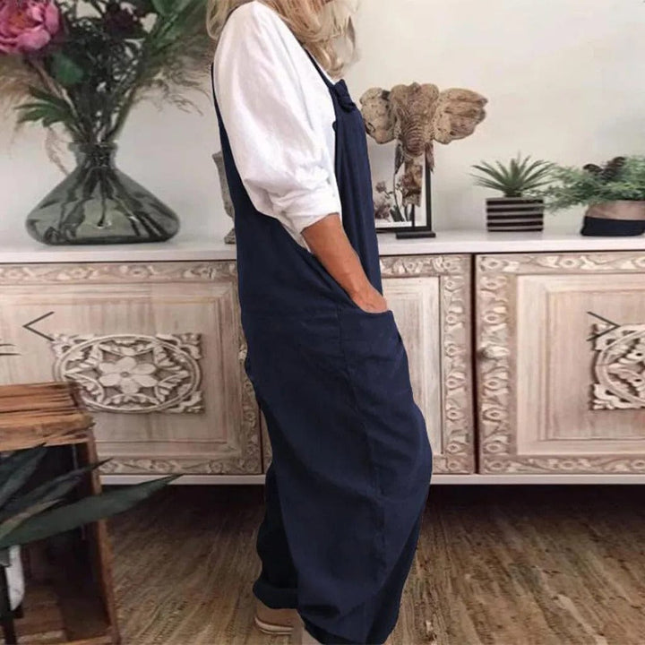 Dam Linne Dungarees med ärmlös Design & Löst Sittande Passform | Mirla