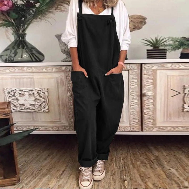 Dam Linne Dungarees med ärmlös Design & Löst Sittande Passform | Mirla