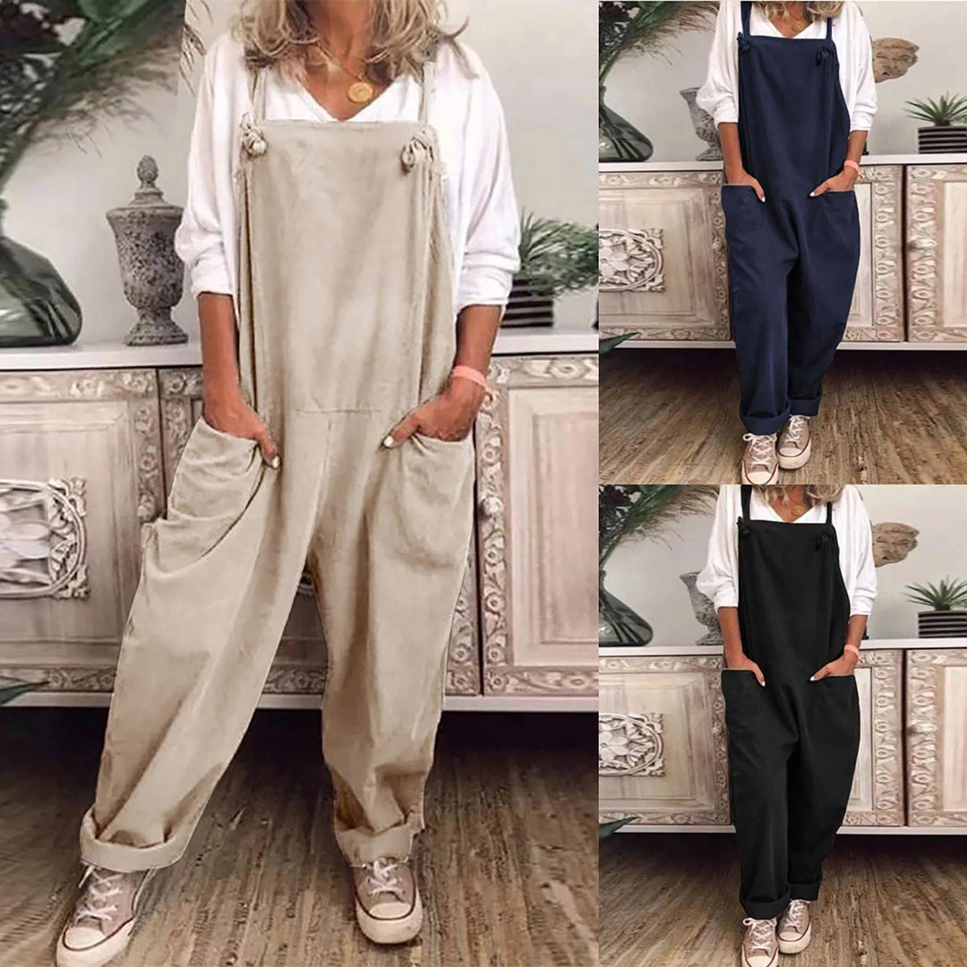 Dam Linne Dungarees med ärmlös Design & Löst Sittande Passform | Mirla