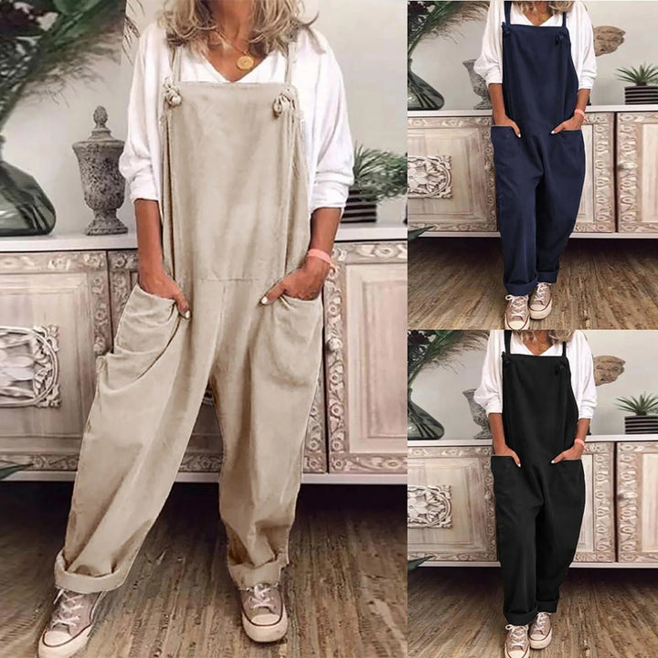 Dam Linne Dungarees med ärmlös Design & Löst Sittande Passform | Mirla