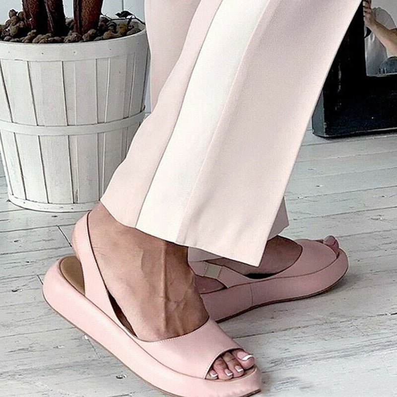 Dam Sandaler | Elastisk Rem | Öppen Tå | Platta Sandaler | Sommarsandaler