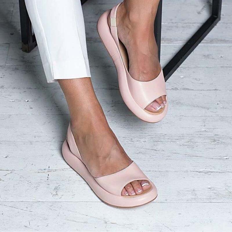 Dam Sandaler | Elastisk Rem | Öppen Tå | Platta Sandaler | Sommarsandaler