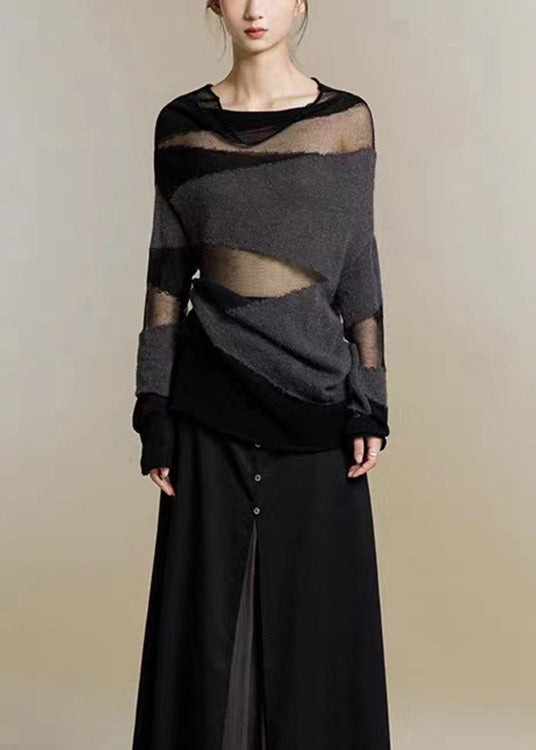 Dam Turtleneck Topp med Elegant Tyll Patchwork