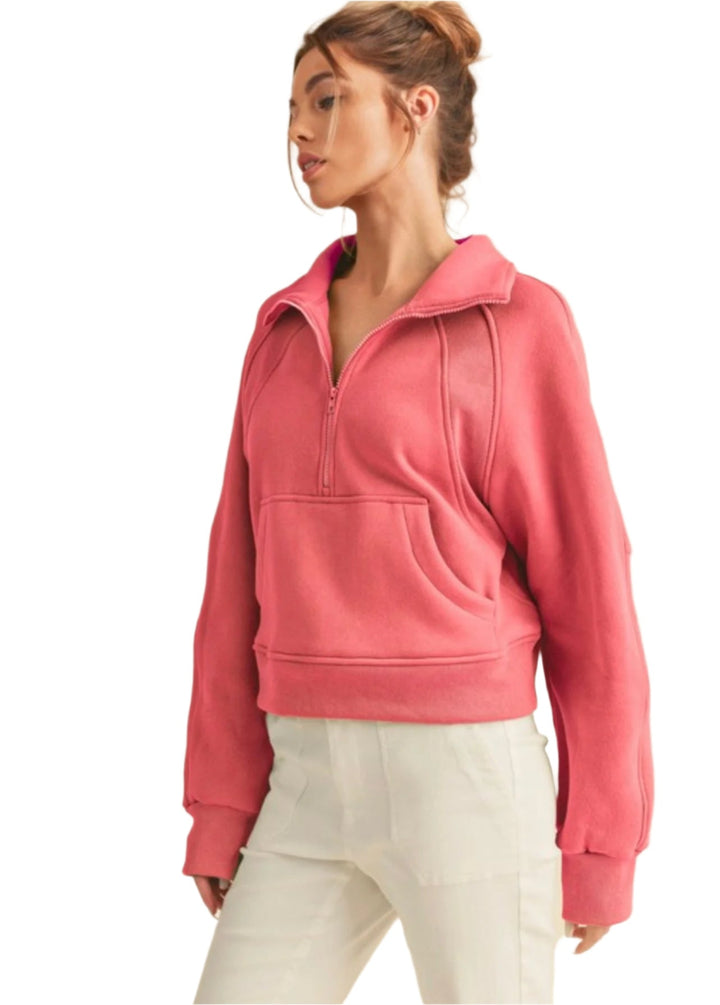 Dam Funnel Neck Halvdraget Topp Mjuk