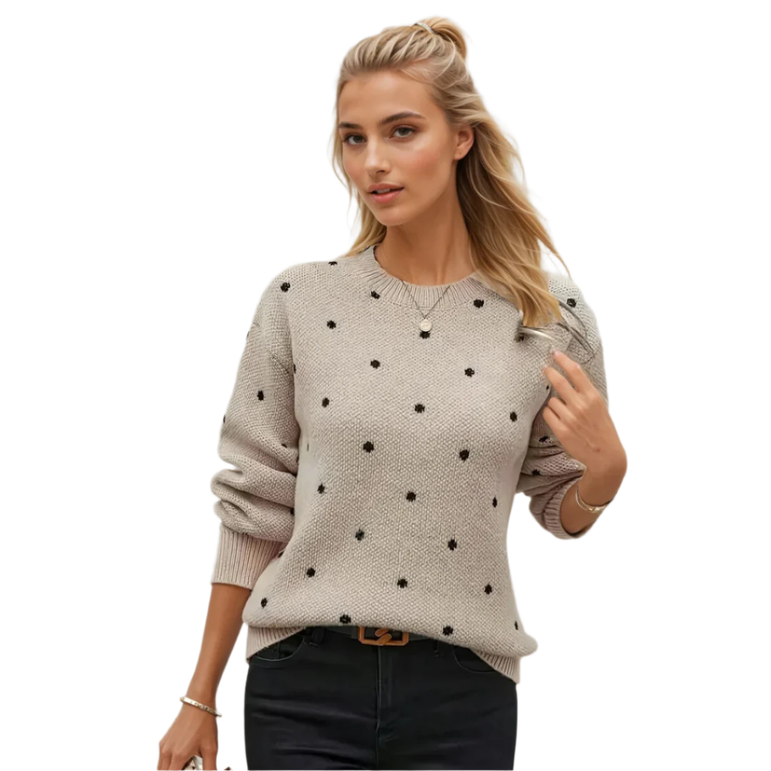 Dam Pullover med Polka Dots i Mjuk Stickad