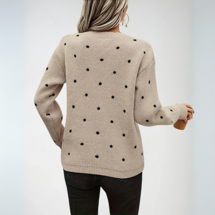 Dam Pullover med Polka Dots i Mjuk Stickad