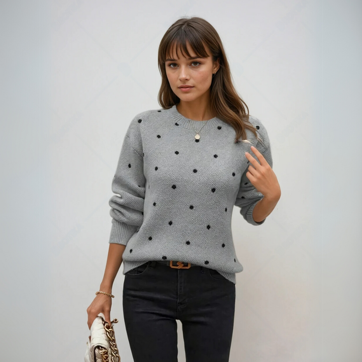 Dam Pullover med Polka Dots i Mjuk Stickad