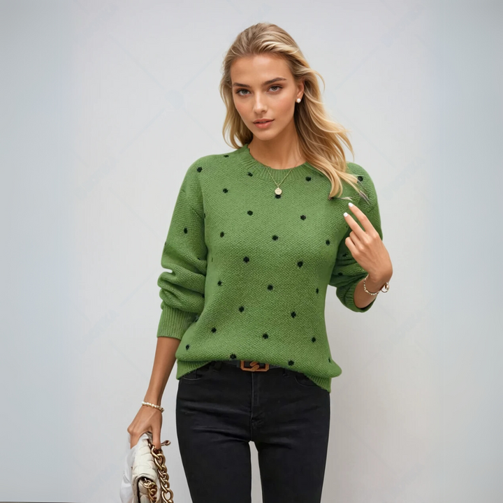 Dam Pullover med Polka Dots i Mjuk Stickad