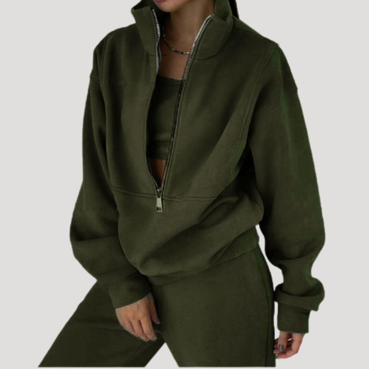 Dam fleece halv zip vinterset för kalla dagar mjuk passform