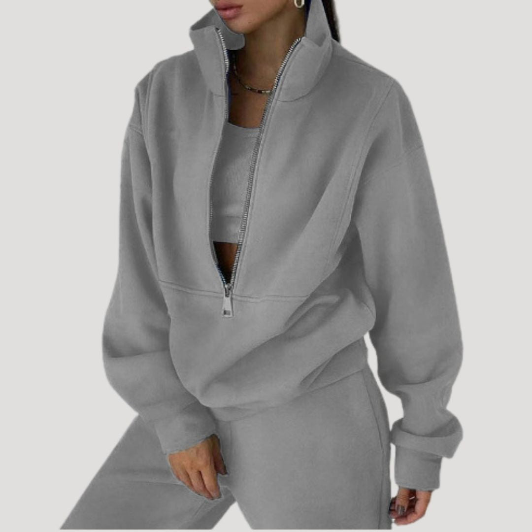 Dam fleece halv zip vinterset för kalla dagar mjuk passform