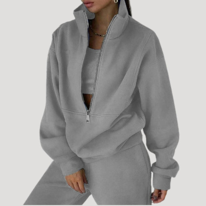 Dam fleece halv zip vinterset för kalla dagar mjuk passform