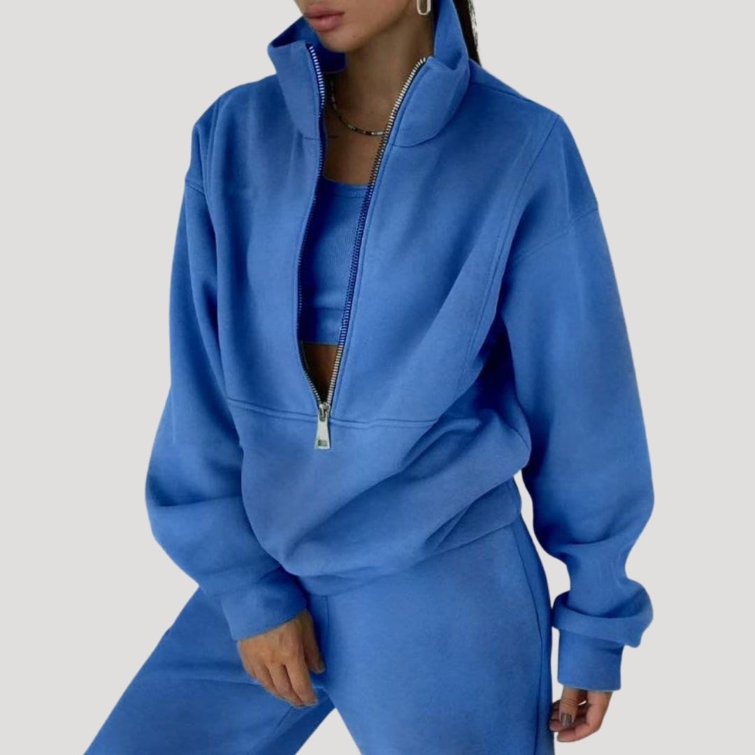 Dam fleece halv zip vinterset för kalla dagar mjuk passform