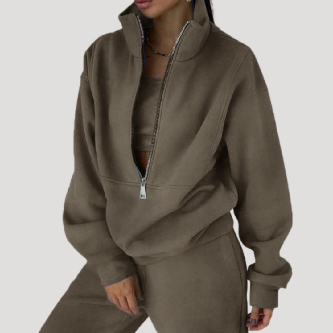 Dam fleece halv zip vinterset för kalla dagar mjuk passform