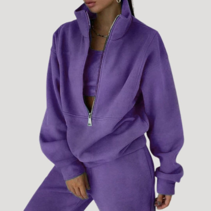 Dam fleece halv zip vinterset för kalla dagar mjuk passform