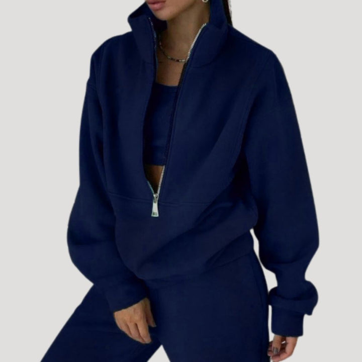 Dam fleece halv zip vinterset för kalla dagar mjuk passform