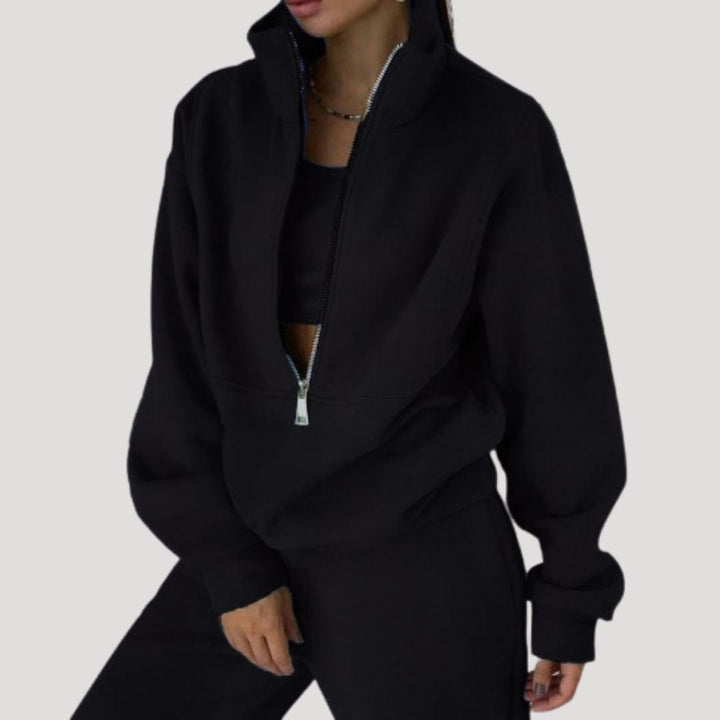 Dam fleece halv zip vinterset för kalla dagar mjuk passform