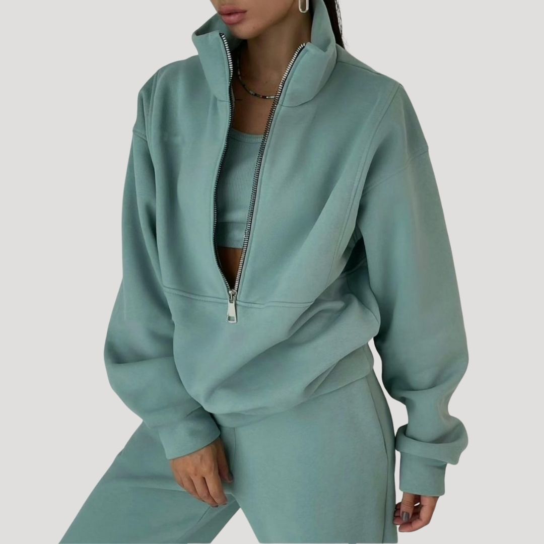 Dam fleece halv zip vinterset för kalla dagar mjuk passform