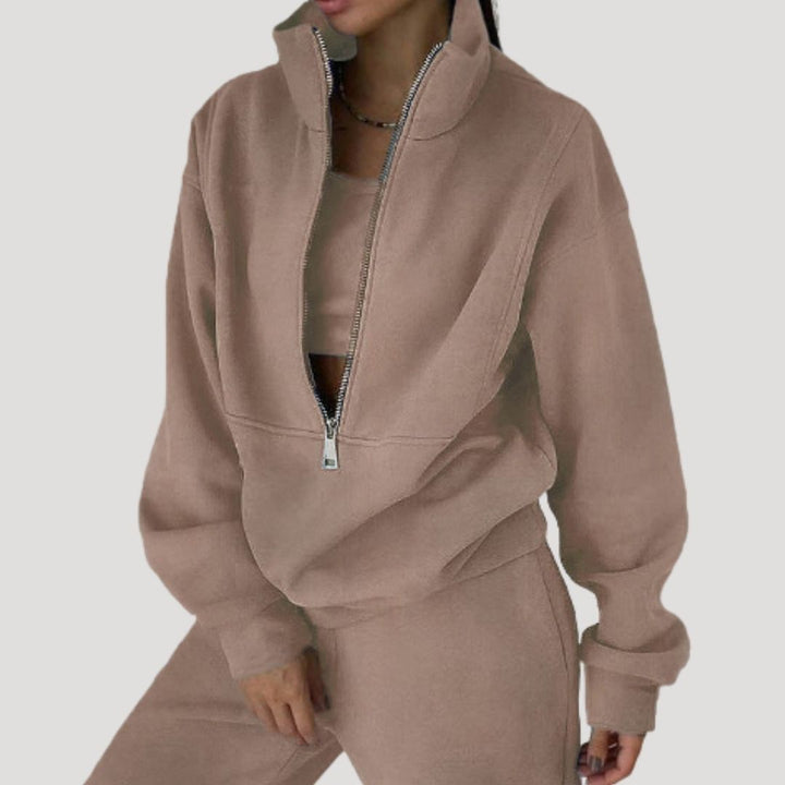 Dam fleece halv zip vinterset för kalla dagar mjuk passform