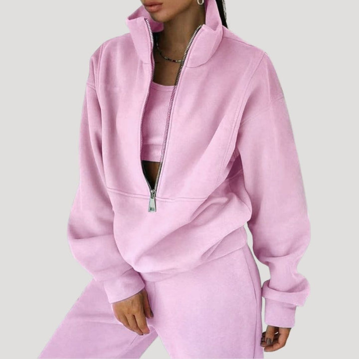 Dam fleece halv zip vinterset för kalla dagar mjuk passform