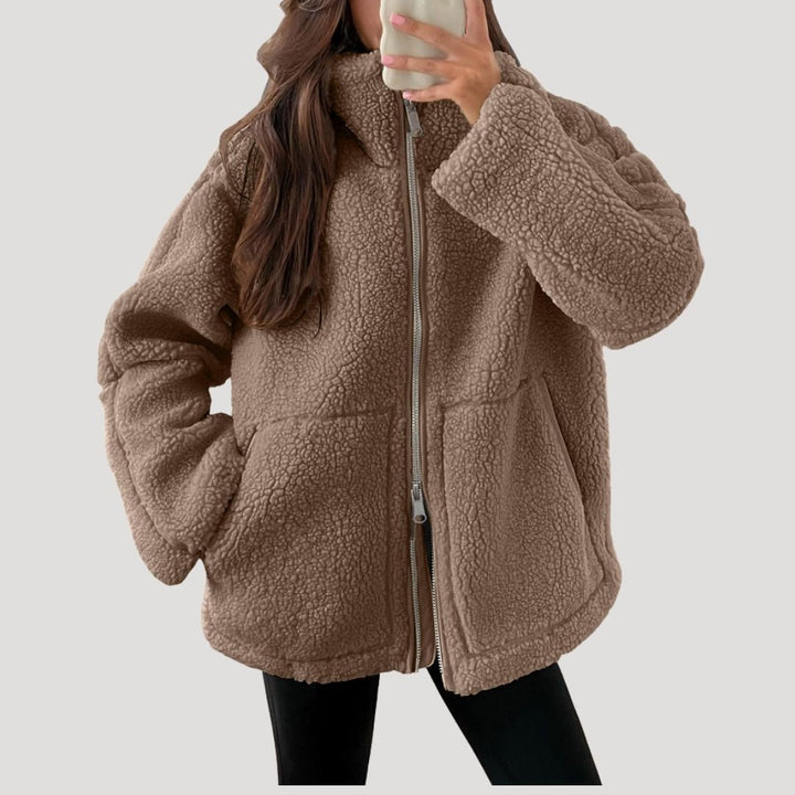 Dam teddy jacket fleece vinterjacka med dragkedja för kalla dagar