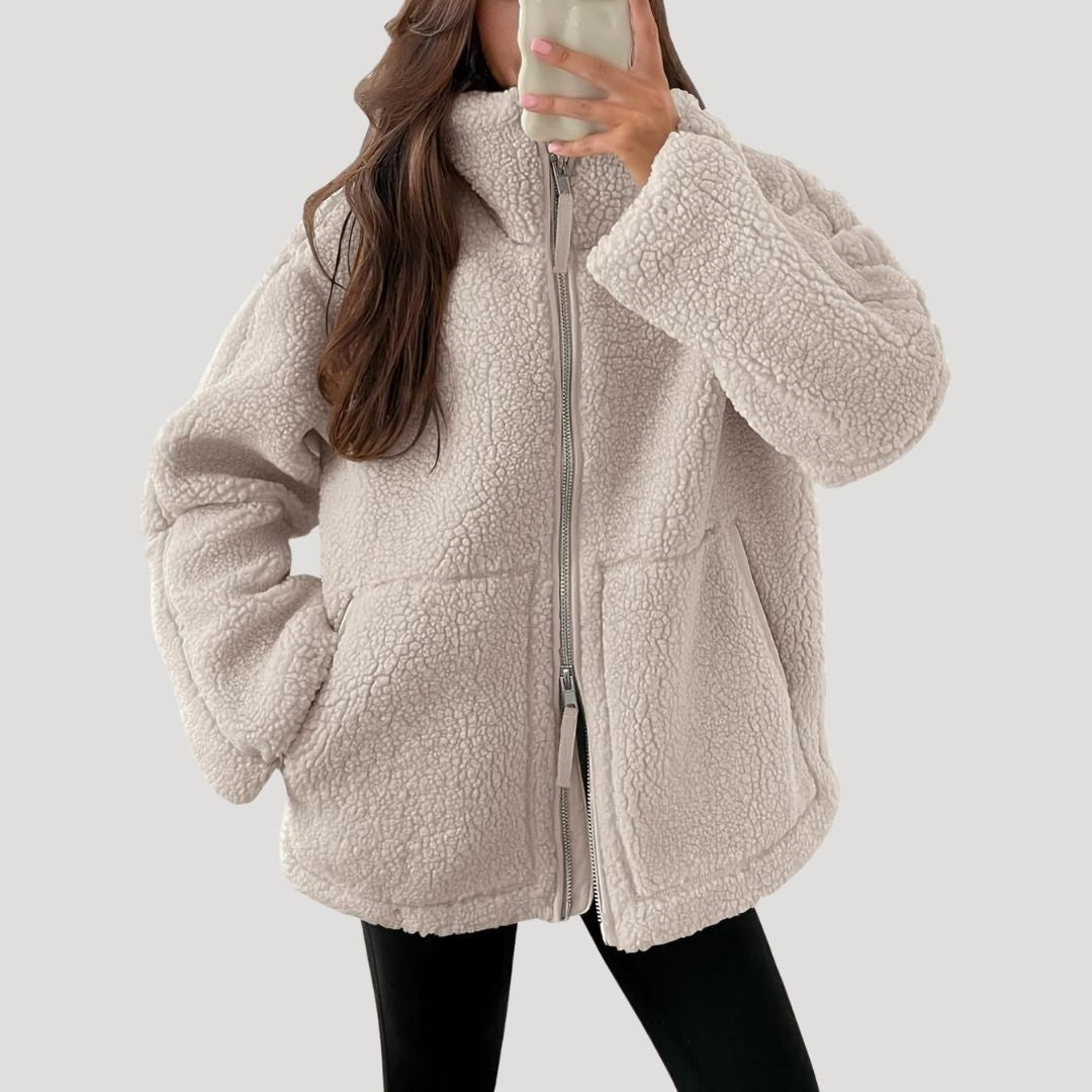 Dam teddy jacket fleece vinterjacka med dragkedja för kalla dagar
