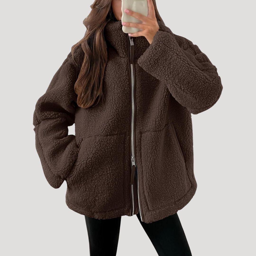 Dam teddy jacket fleece vinterjacka med dragkedja för kalla dagar